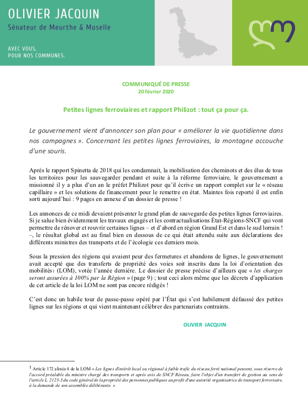 communique de presse petites lignes ferroviaires