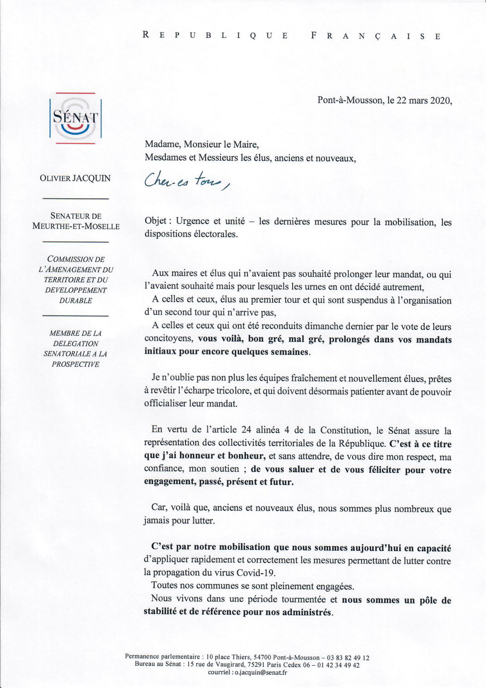 Courrier mobilisation général dispositions electorales page 1