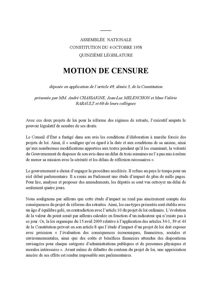 motion de censure regime retraite